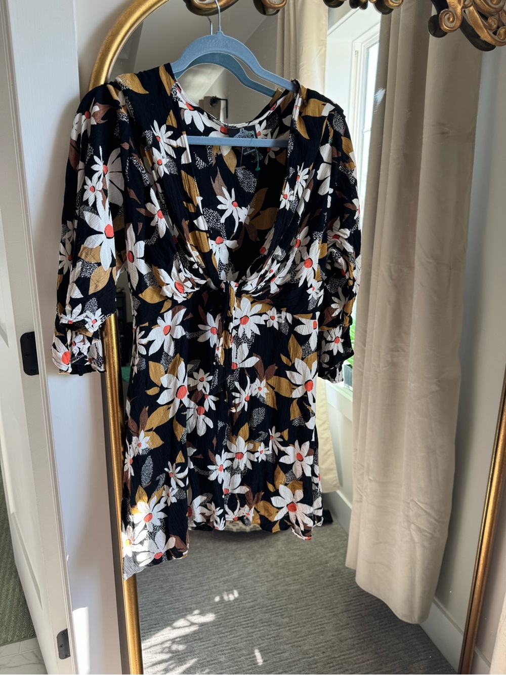 Angie Black Floral Mini Dress with White & Mustard Blooms